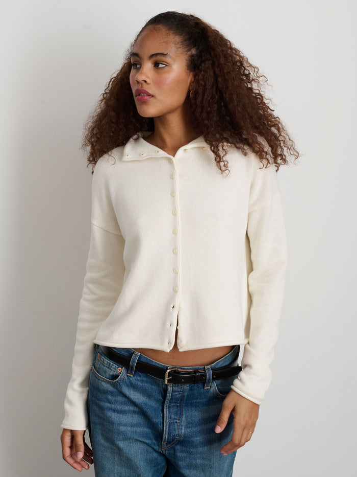 Taylor Rollneck Cardigan In Cotton Cashmere