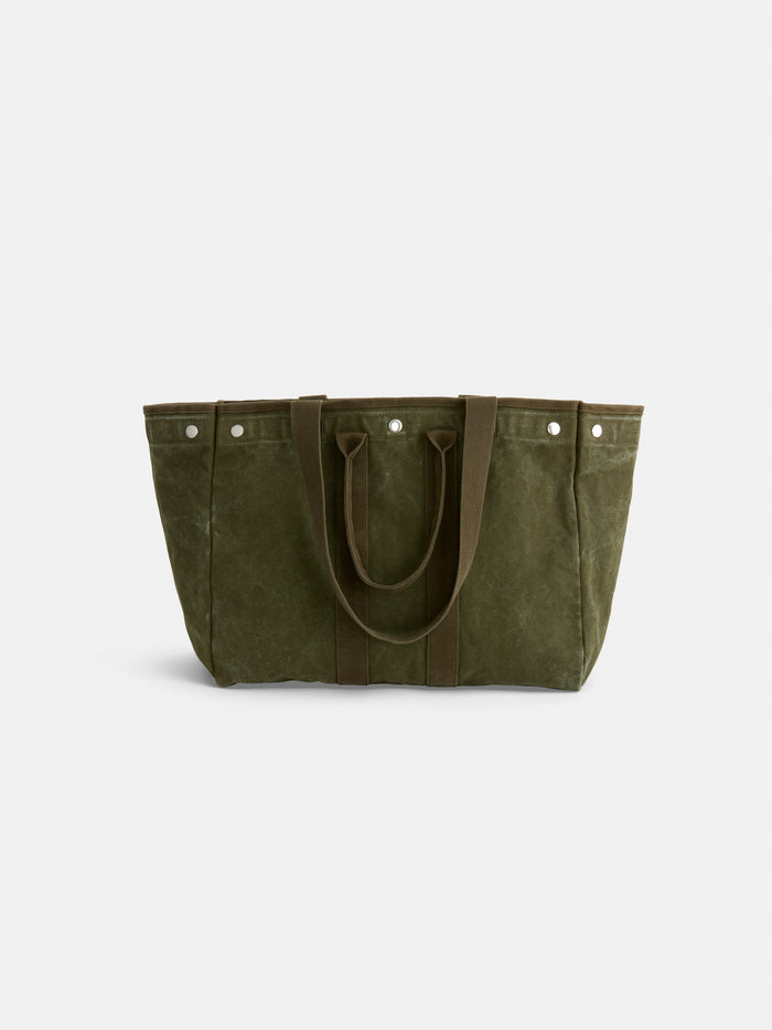 Double Handle Canvas Tote In Military Olive