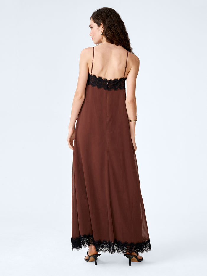 Thea Dress in Chocolate/Black Lace