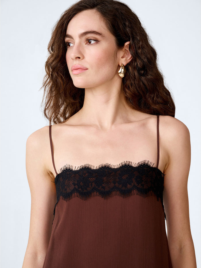Thea Dress in Chocolate/Black Lace