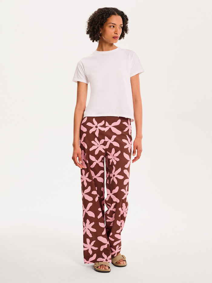 Tommy Trouser in Pink and Chocolate Floral Print