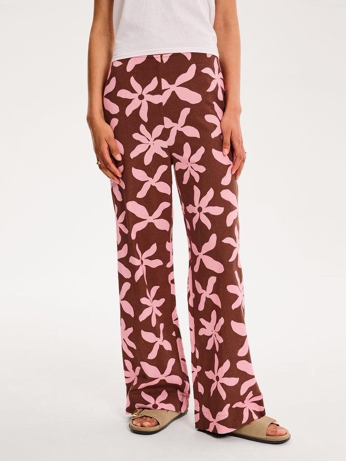 Tommy Trouser in Pink and Chocolate Floral Print