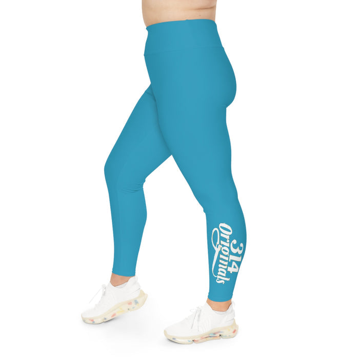 Turquoise Plus Size Leggings — Subtle Side Script Graphic, Comfortable Everyday Activewear - 314 Originals
