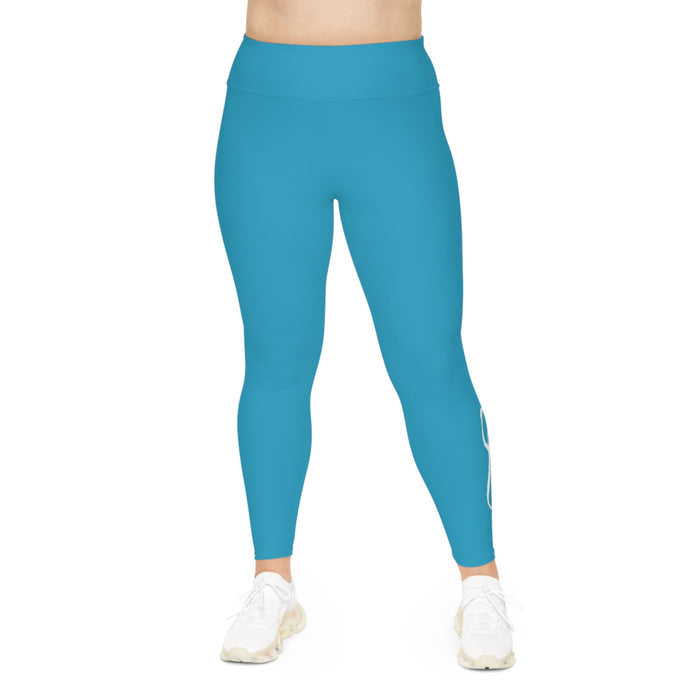 Turquoise Plus Size Leggings — Subtle Side Script Graphic, Comfortable Everyday Activewear - 314 Originals