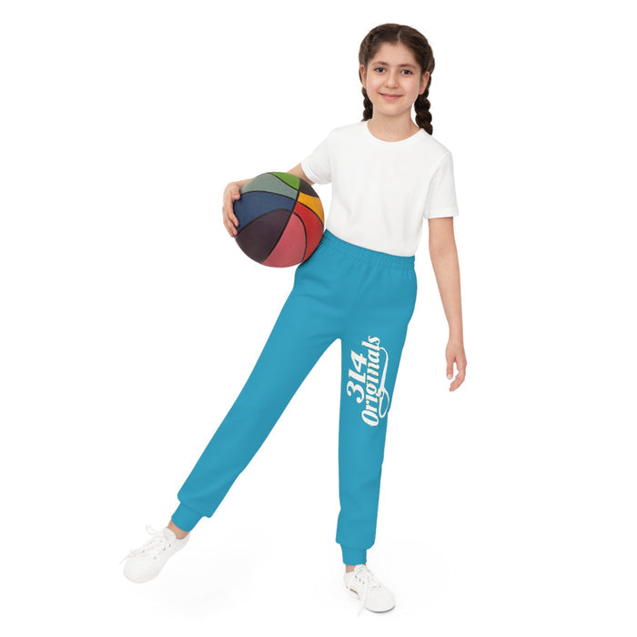 Turquoise Youth Joggers with 314 Originals Side Graphic — Kids Athletic Sweatpants - 314 Originals