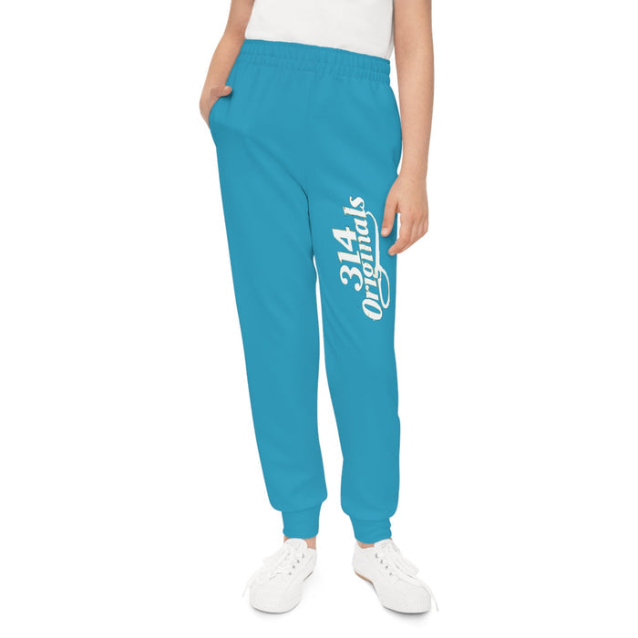 Turquoise Youth Joggers with 314 Originals Side Graphic — Kids Athletic Sweatpants - 314 Originals