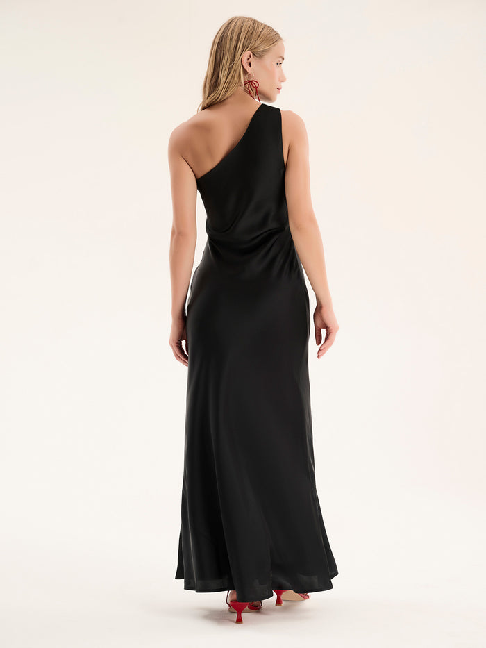 one shouldered maxi dress in black