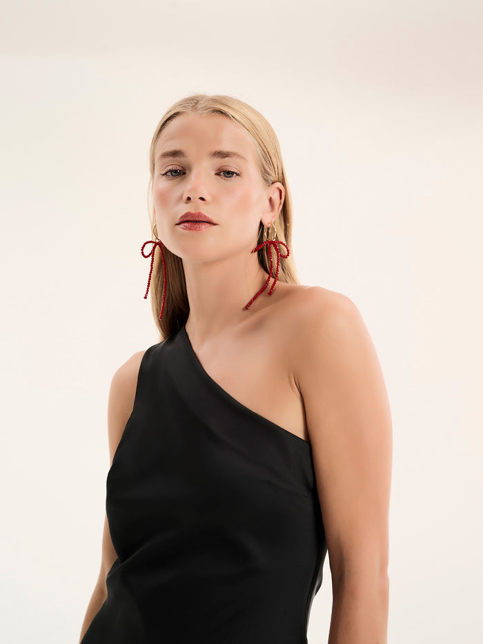 one shouldered maxi dress in black