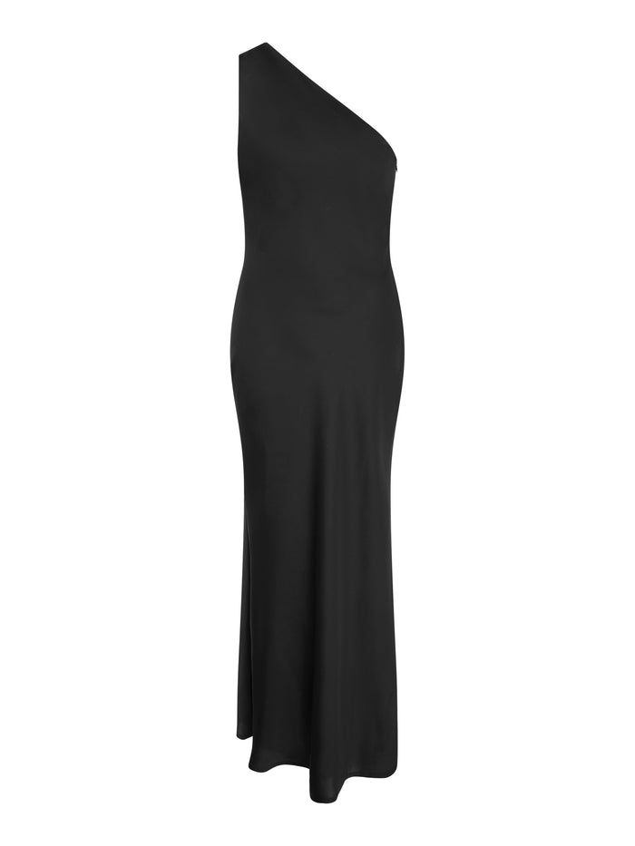 one shouldered maxi dress in black