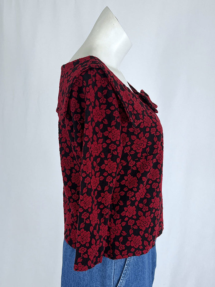 Unique Vintage Size 1X (16) Red & Black Bold Floral Shirt