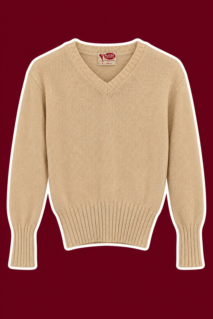Vintage 100% Wool Cream V-Neck Sweater