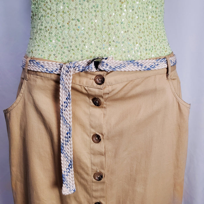 Vintage Cream & Blue Braided Woven Belt