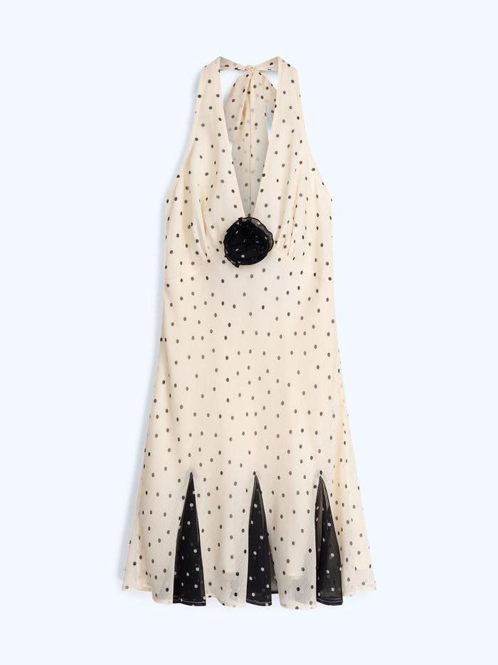 Vivi Mini Dress in White Polka Dot