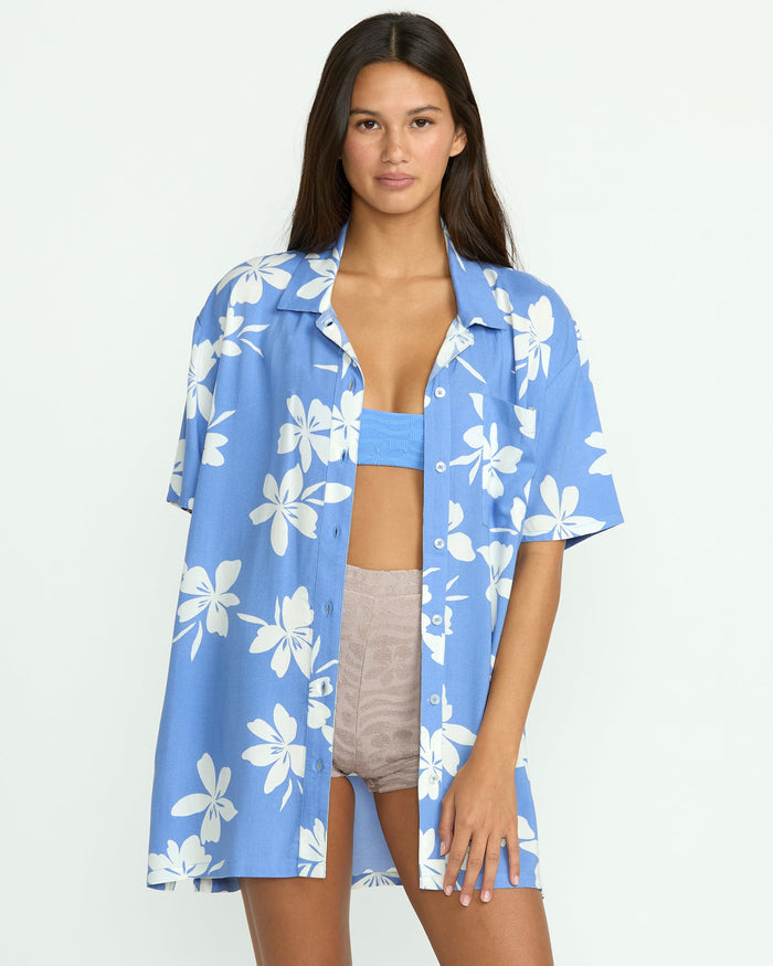 Women's Coco Ho Short Sleeve Cover Up-Deep Water-Volcom