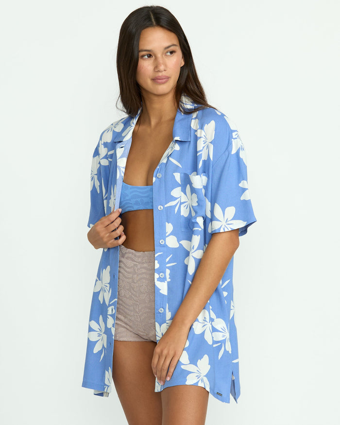 Women's Coco Ho Short Sleeve Cover Up-Deep Water-Volcom