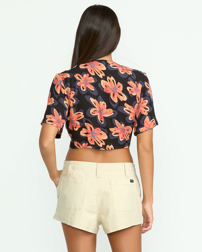 Women's Deep Tropix Short Sleeve Shirt-Black-Volcom