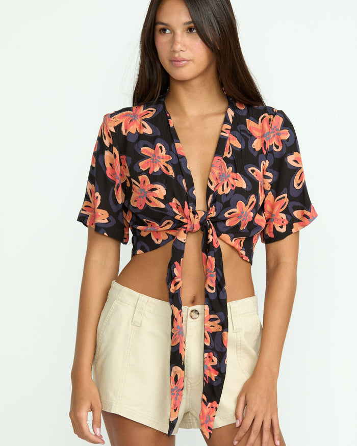 Women's Deep Tropix Short Sleeve Shirt-Black-Volcom