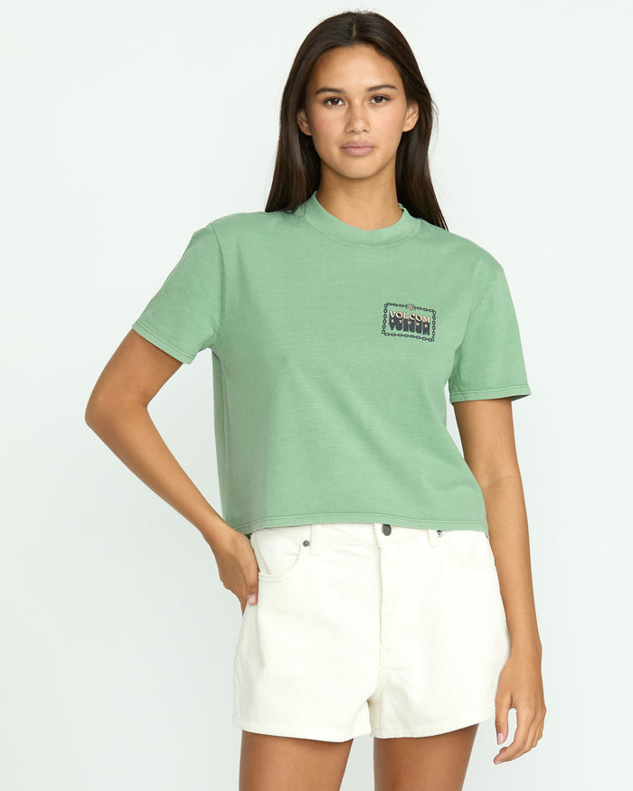 Women's Dial Crop Tee-Seagreen-Volcom