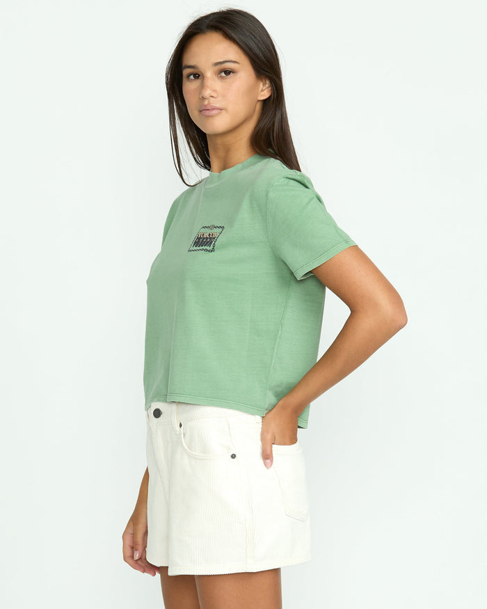 Women's Dial Crop Tee-Seagreen-Volcom