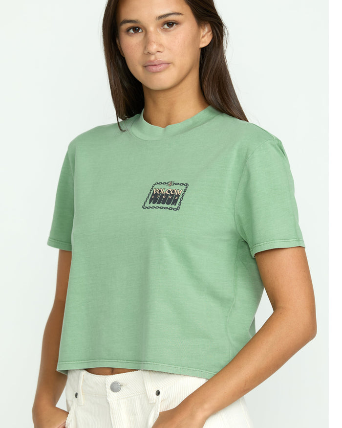 Women's Dial Crop Tee-Seagreen-Volcom