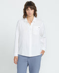Women's Lil Button Up Long Sleeve Shirt-White-Volcom