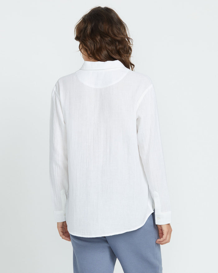 Women's Lil Button Up Long Sleeve Shirt-White-Volcom