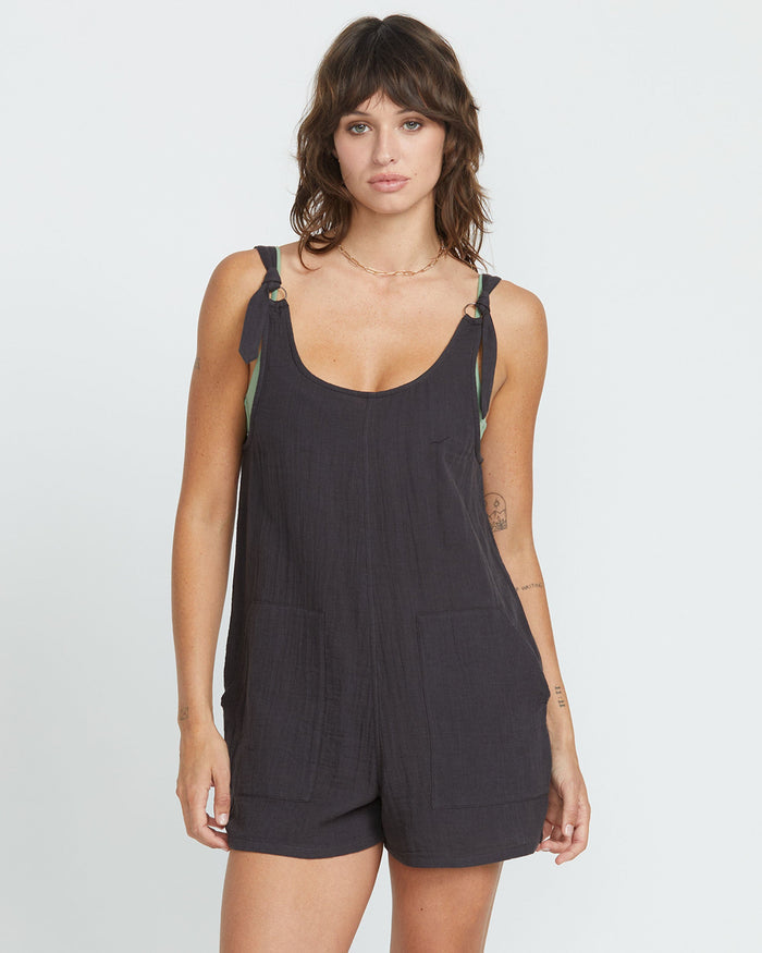 Women's Lil Tie Strap Romper-Vintage Black-Volcom