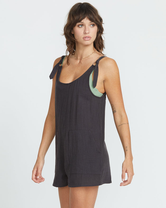 Women's Lil Tie Strap Romper-Vintage Black-Volcom