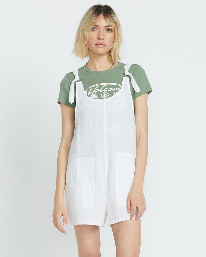 Women's Lil Tie Strap Romper-White-Volcom