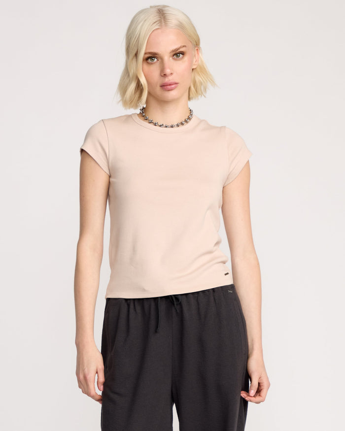 Women's Lived In Baby Tee-Khakiest-Volcom
