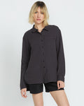 Women's Lil Button Up Long Sleeve-Vintage Black-Volcom