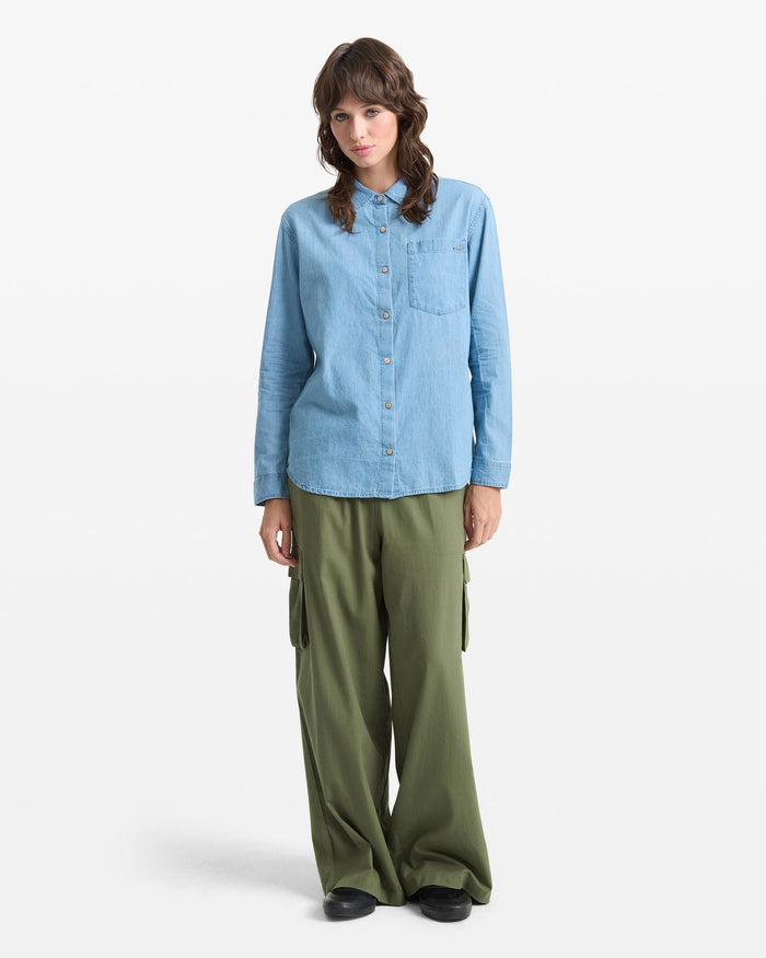 Women's Lived In Button Up-Chambray-Volcom