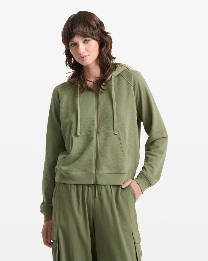 Women's Lived In Fleece Zip Sweatshirt-Moss Stone-Volcom