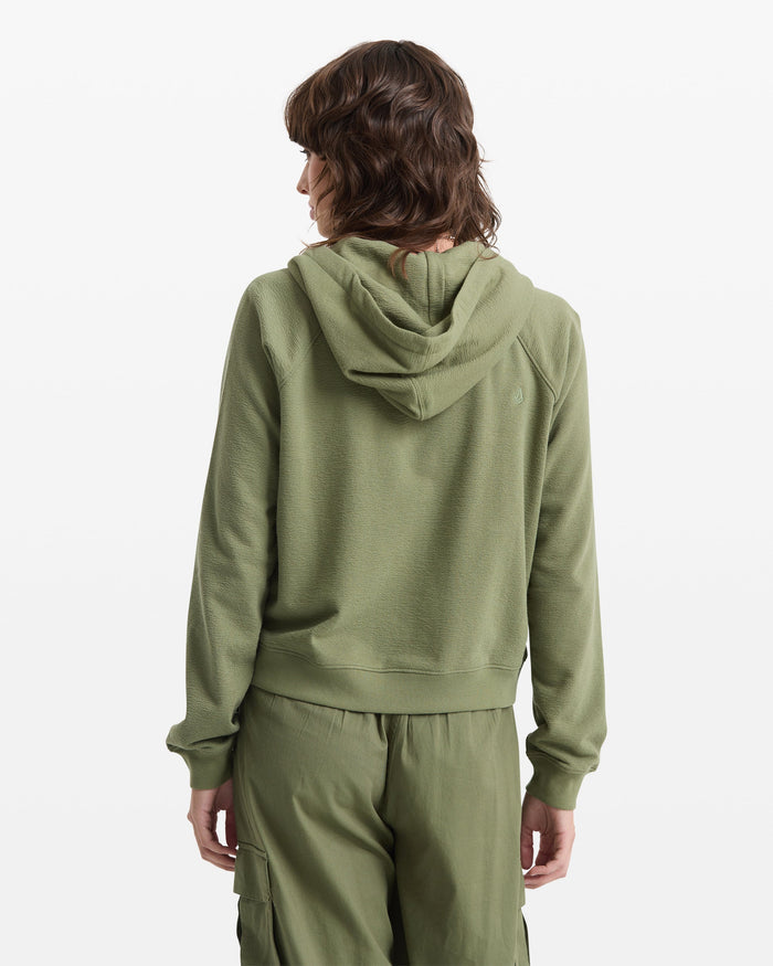 Women's Lived In Fleece Zip Sweatshirt-Moss Stone-Volcom