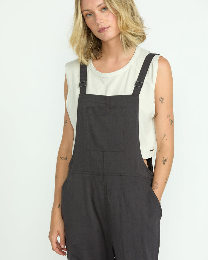 Women's Lived In Romper-Vintage Black-Volcom