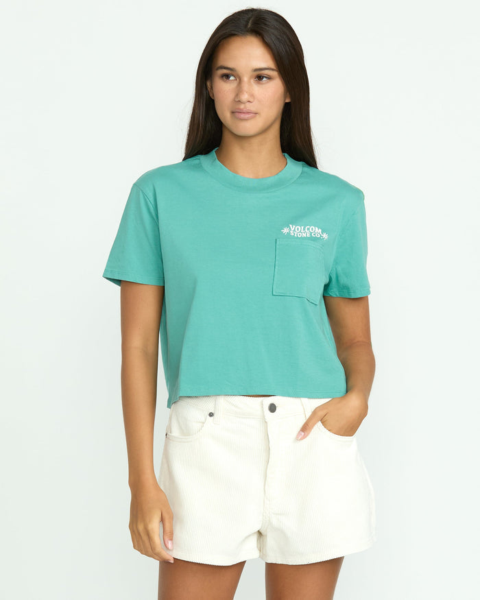 Women's Pocket Dial Tee-Stormy Blue-Volcom