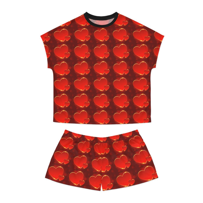 Women's Red Heart Pattern Short Pajama Set – Valentine's Sleepwear - 314 Originals