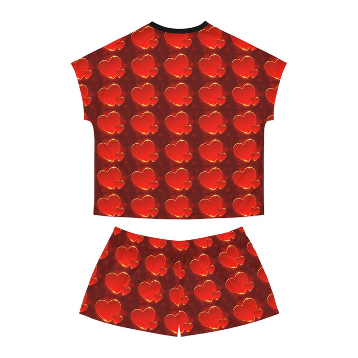 Women's Red Heart Pattern Short Pajama Set – Valentine's Sleepwear - 314 Originals