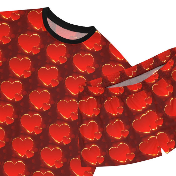 Women's Red Heart Pattern Short Pajama Set – Valentine's Sleepwear - 314 Originals