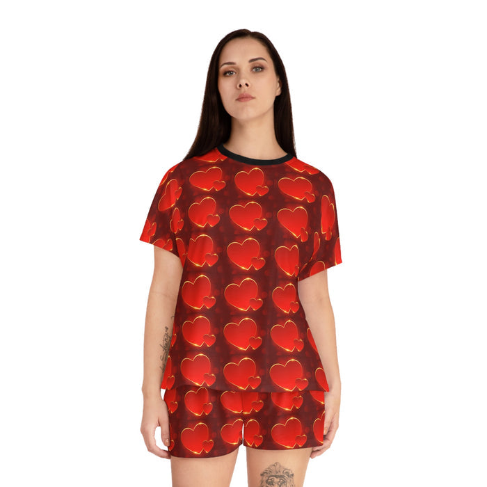 Women's Red Heart Pattern Short Pajama Set – Valentine's Sleepwear - 314 Originals