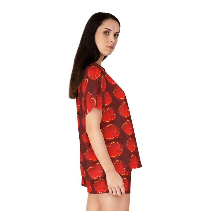 Women's Red Heart Pattern Short Pajama Set – Valentine's Sleepwear - 314 Originals