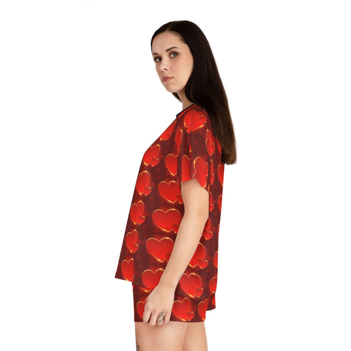 Women's Red Heart Pattern Short Pajama Set – Valentine's Sleepwear - 314 Originals