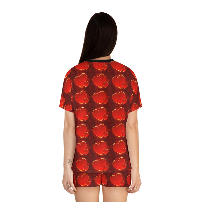 Women's Red Heart Pattern Short Pajama Set – Valentine's Sleepwear - 314 Originals