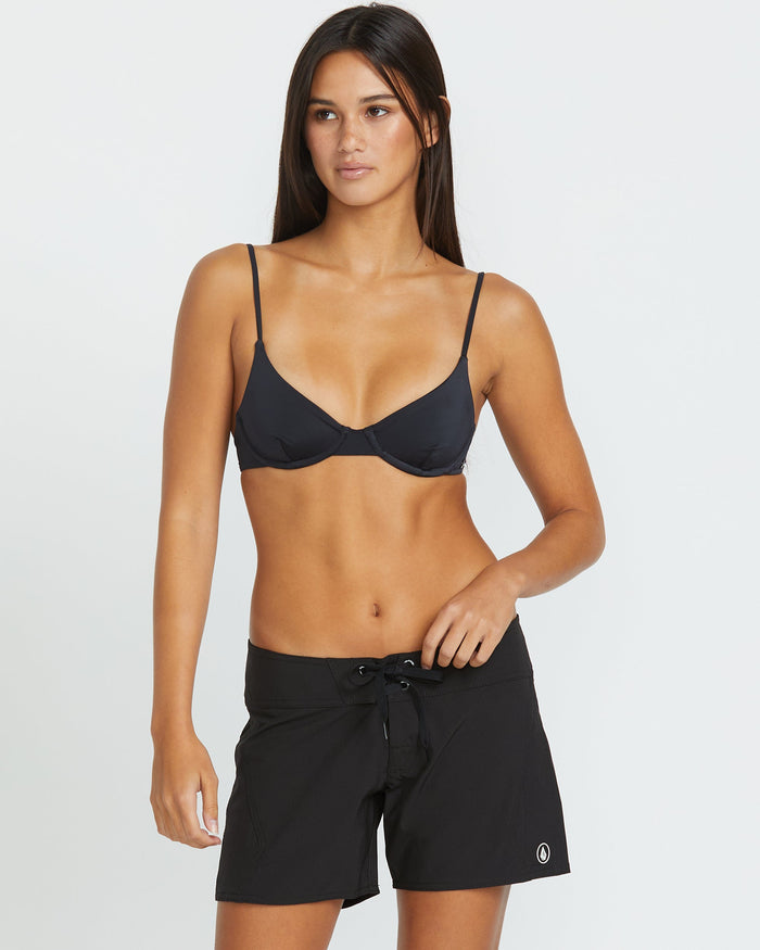 Women's Simply Solid Front-Tie Boardshorts-Black-Volcom
