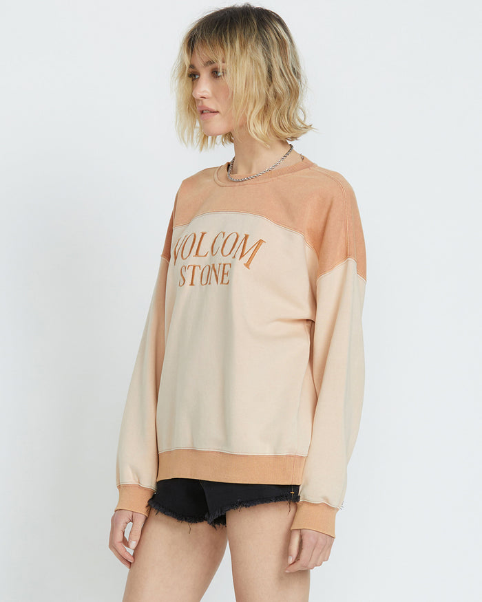 Women's Stone Blocked Crew-Champagne Gold-Volcom