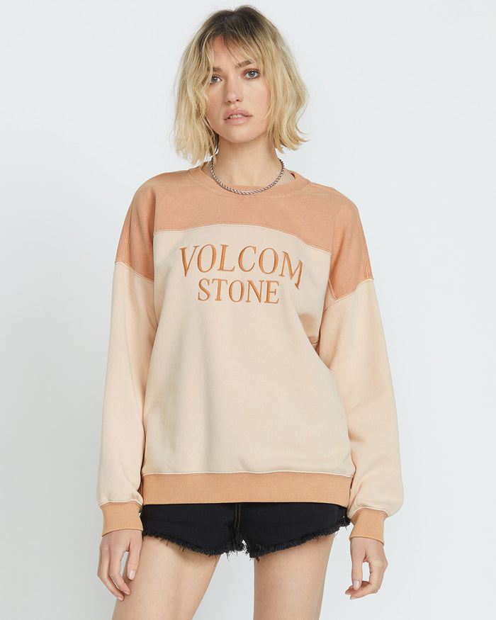 Women's Stone Blocked Crew-Champagne Gold-Volcom