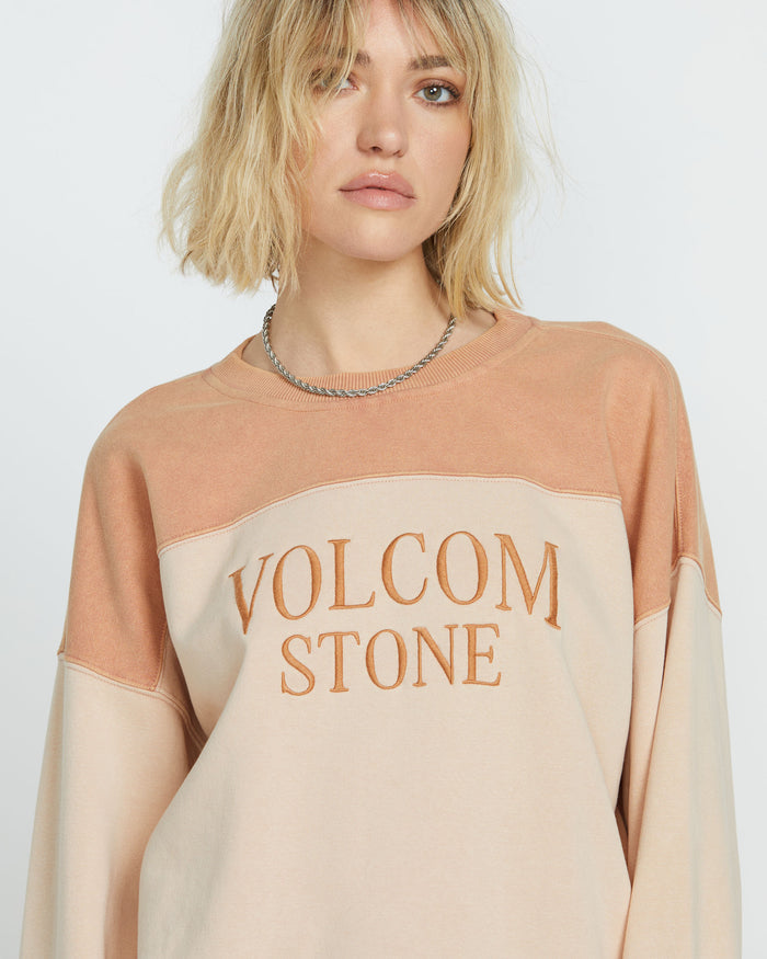 Women's Stone Blocked Crew-Champagne Gold-Volcom