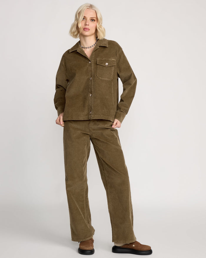 Women's Stoned Bf Shacket-Olive Gum-Volcom