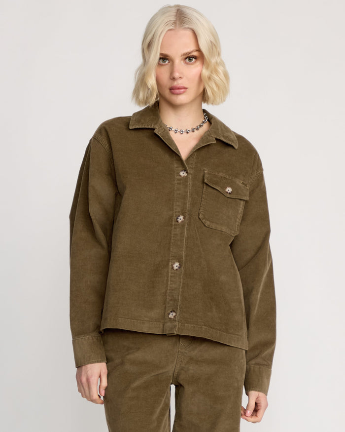Women's Stoned Bf Shacket-Olive Gum-Volcom