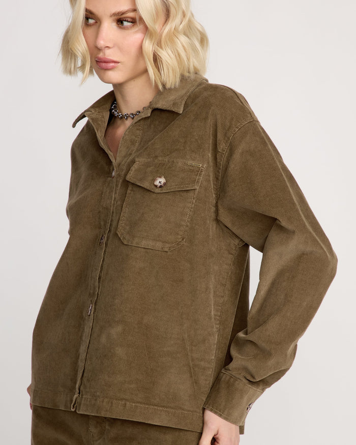 Women's Stoned Bf Shacket-Olive Gum-Volcom